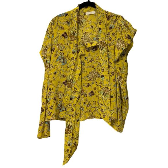 Ulla Johnson 100% Silk Yellow Floral Brea Tie Neck Blouse Size 8 - Picture 4 of 8